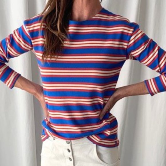KULE Blue and Red Striped Long Sleeve Tee - Picture 4 of 5